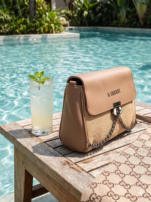 Peach_Canvas_Faux_Leather_Chain_Detail_Sling_Bag_For_Women
