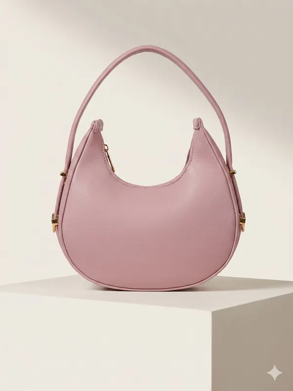 Pink_Faux_Leather_Crescent_Shoulder_Bag_For_Women