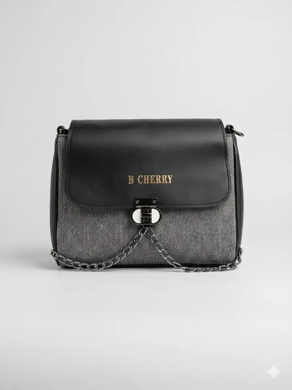Black_Textured_Faux_Leather_Chain_Detail_Crossbody_Bag_For_Women