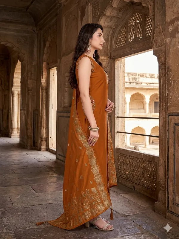 Rust_Orange_Silk_Embroidered_Sleeveless_Straight_Kurta_Set_For_Women