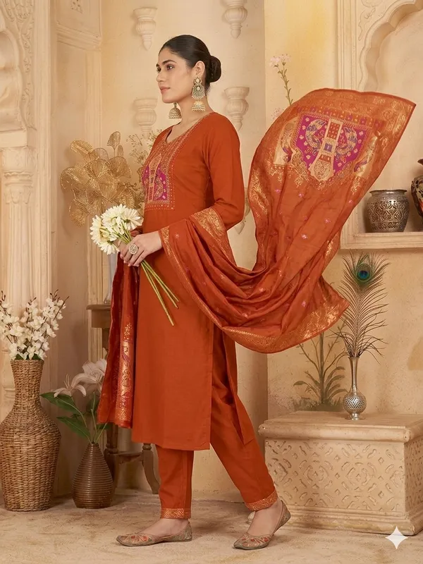 Orange_Silk_Embroidered_Straight_Kurta_Set_With_Dupatta_For_Women