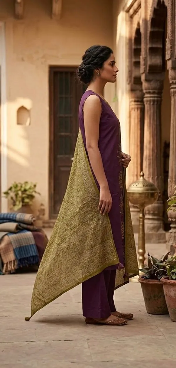 Purple_Embroidered_Kurta_Set_With_Olive_Dupatta_For_Women
