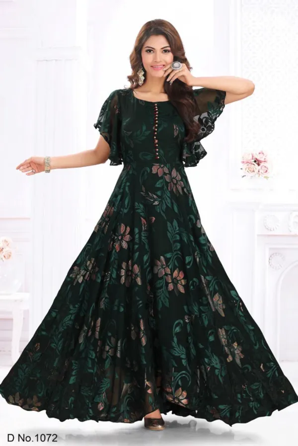 Bottle_Teal_Green_Silk_Floral_Printed_Flutter_Sleeve_Anarkali_Gown_For_Women