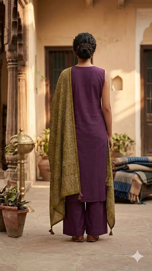 Purple_Embroidered_Kurta_Set_With_Olive_Dupatta_For_Women