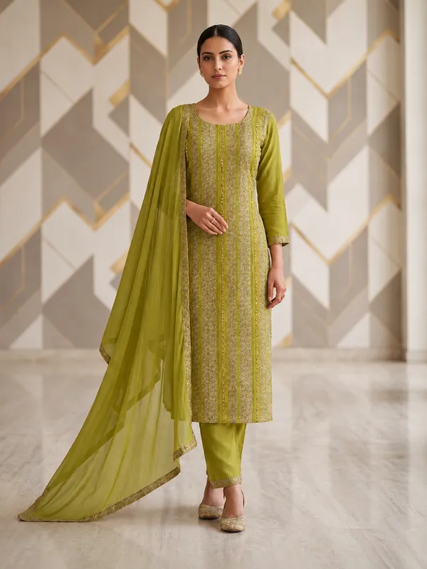 Olive_Green_Rayon_Cotton_Embroidered_Kurta_Set_With_Dupatta_For_Women