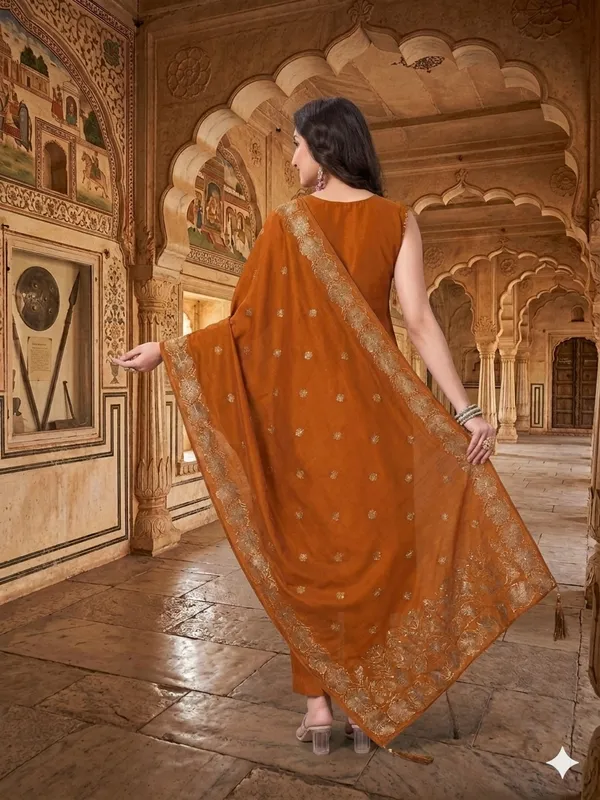 Rust_Orange_Silk_Embroidered_Sleeveless_Straight_Kurta_Set_For_Women