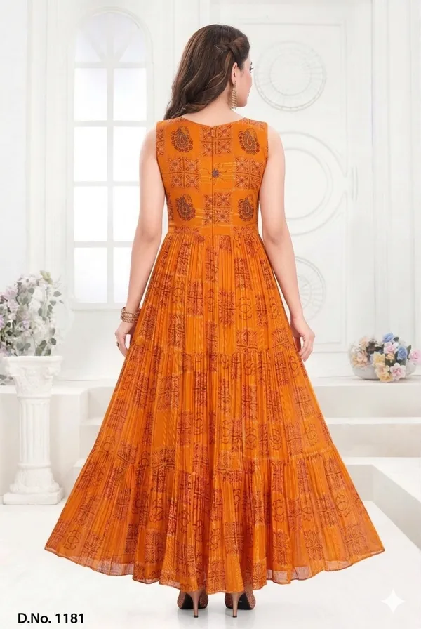 yellow_Polyester_Chiffon_Printed_Anarkali_Dress_For_Women_with_sleeves_included_inside