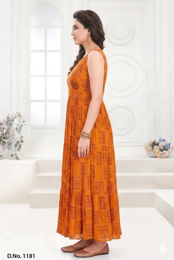 yellow_Polyester_Chiffon_Printed_Anarkali_Dress_For_Women_with_sleeves_included_inside