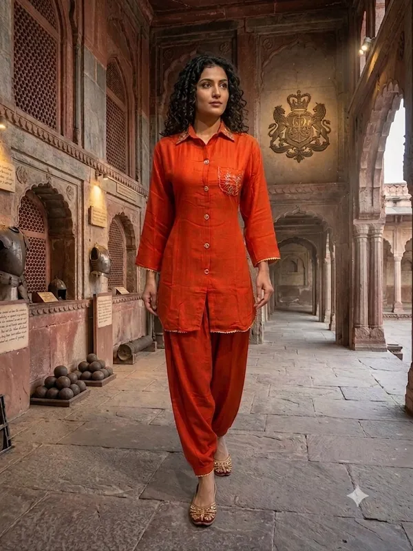 Orange_Polyester_Silk_Straight_Kurta_Pant_Set_For_Women