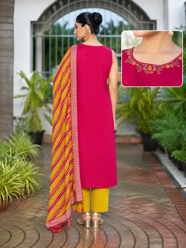 Pink_Cotton_Silk_Embroidered_Kurta_Set_With_Striped_Dupatta_For_Women