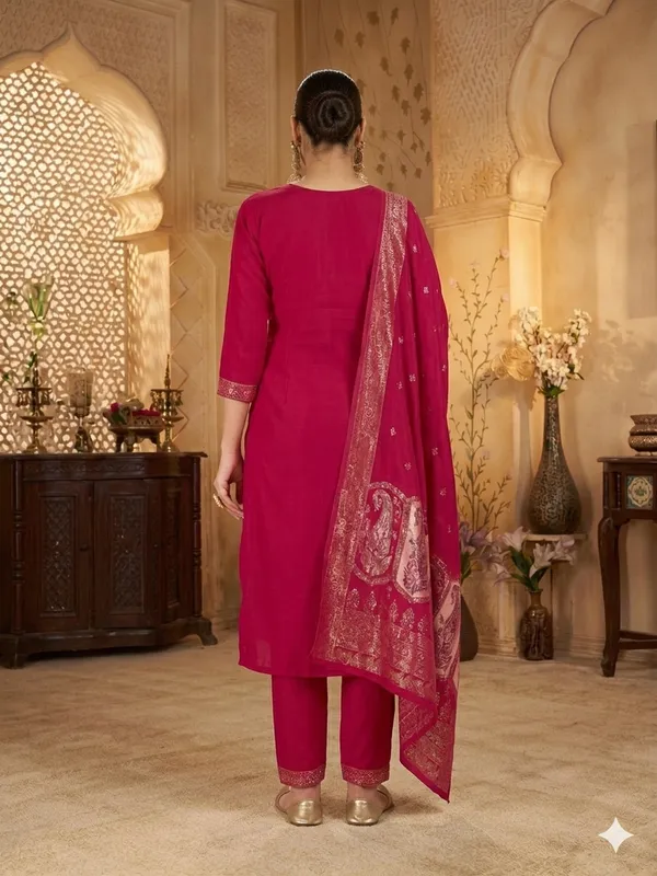 Magenta_Modal_Silk_Embroidered_Straight_Kurta_Set_For_Women