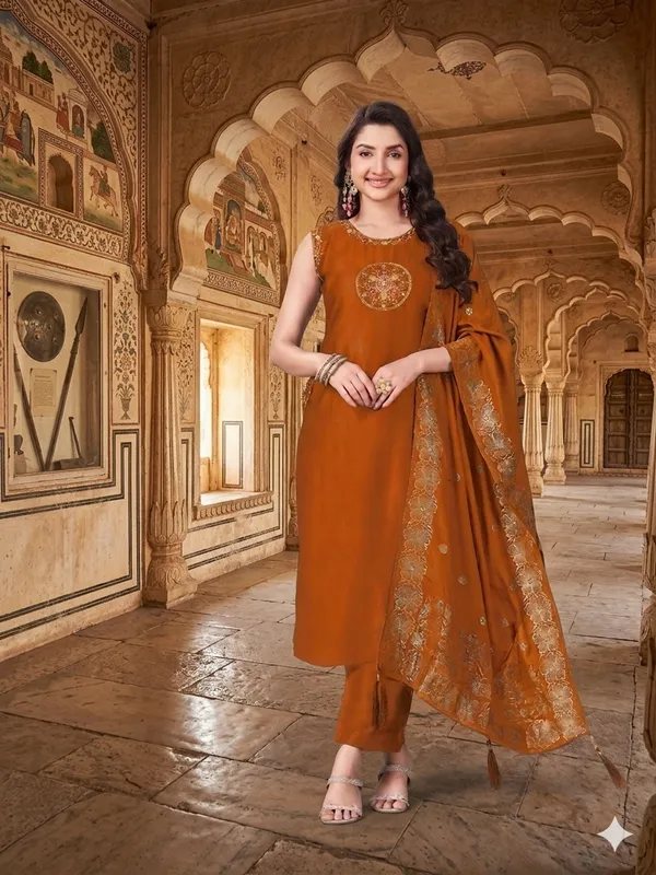 Rust_Orange_Silk_Embroidered_Sleeveless_Straight_Kurta_Set_For_Women