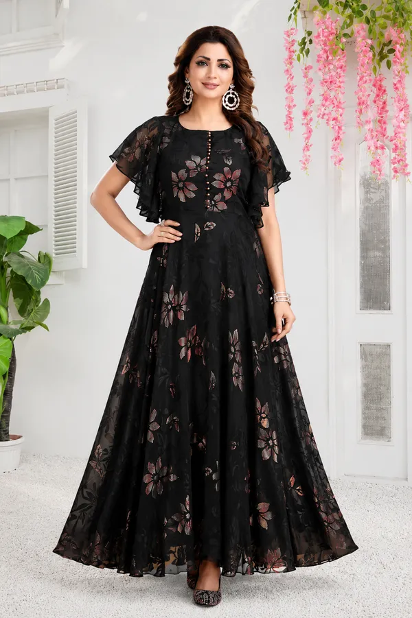 Black_Silk_Floral_Print_Flared_Anarkali_Gown_For_Women