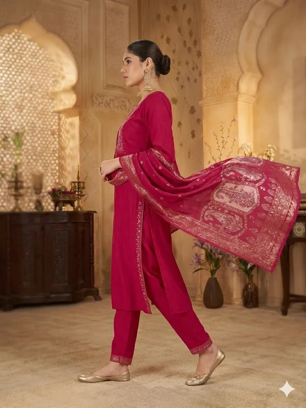 Magenta_Modal_Silk_Embroidered_Straight_Kurta_Set_For_Women