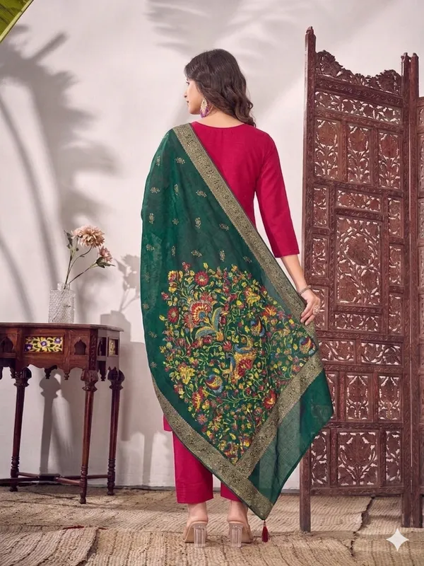Pink_Green_Silk_Embroidered_Kurta_Set_With_Floral_Dupatta_For_Women