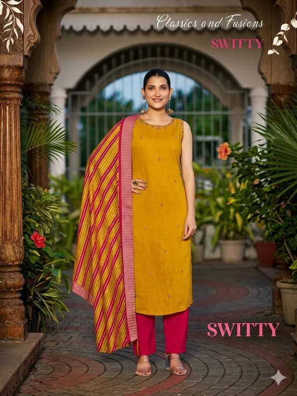 Mustard_Yellow_Cotton_Straight_Kurta_Set_With_Striped_Dupatta_For_Women