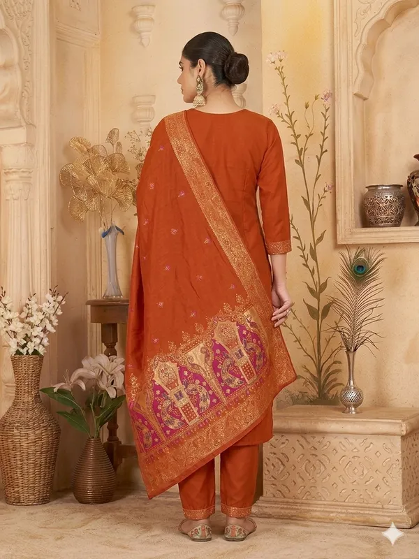 Orange_Silk_Embroidered_Straight_Kurta_Set_With_Dupatta_For_Women