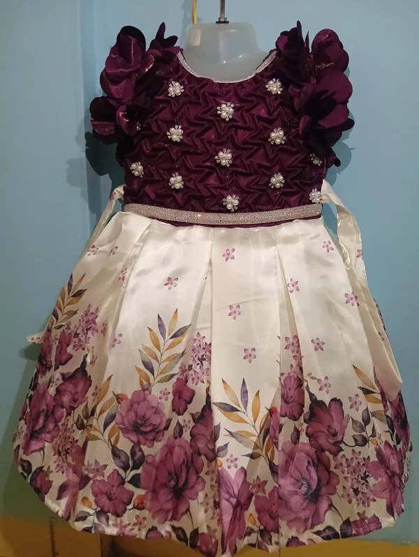 Dark_Magenta_Digital_Print_Fabric,_Inner_Material_Cotton_Dress_For_Girls