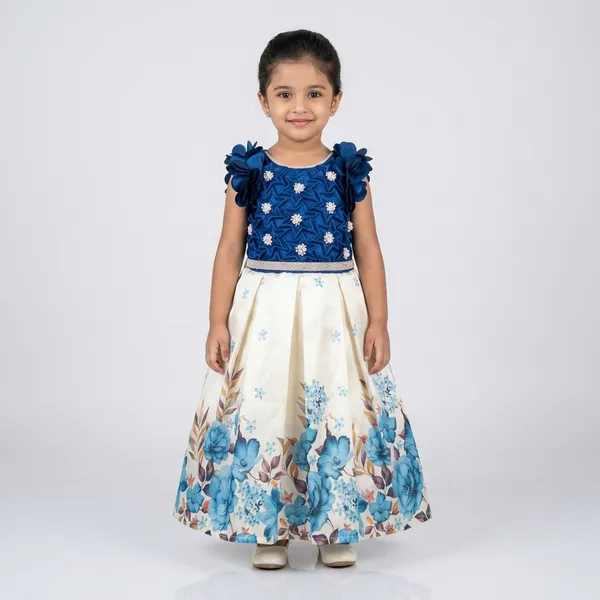 Peacock_Blue_Digital_Print_Fabric,_Inner_Material_Cotton_Dress_For_Girls