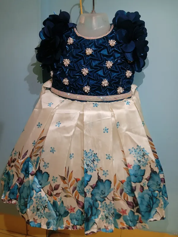 Peacock_Blue_Digital_Print_Fabric,_Inner_Material_Cotton_Dress_For_Girls