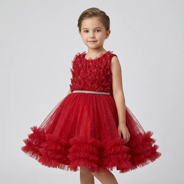 Red_Sparkle_Net_Fabric,_Inner_Material_Cotton_Dress_For_Girls