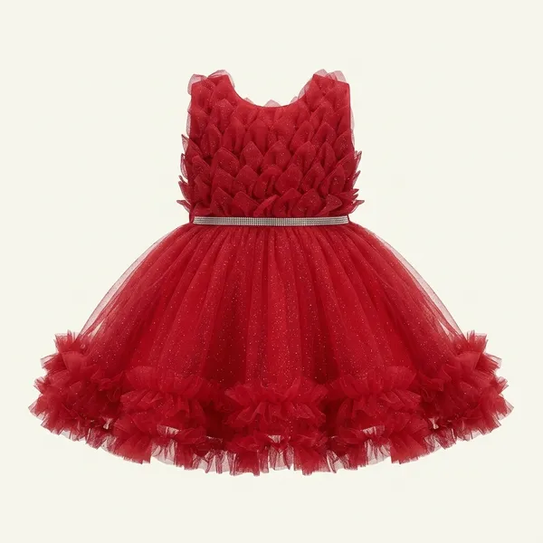 Red_Sparkle_Net_Fabric,_Inner_Material_Cotton_Dress_For_Girls
