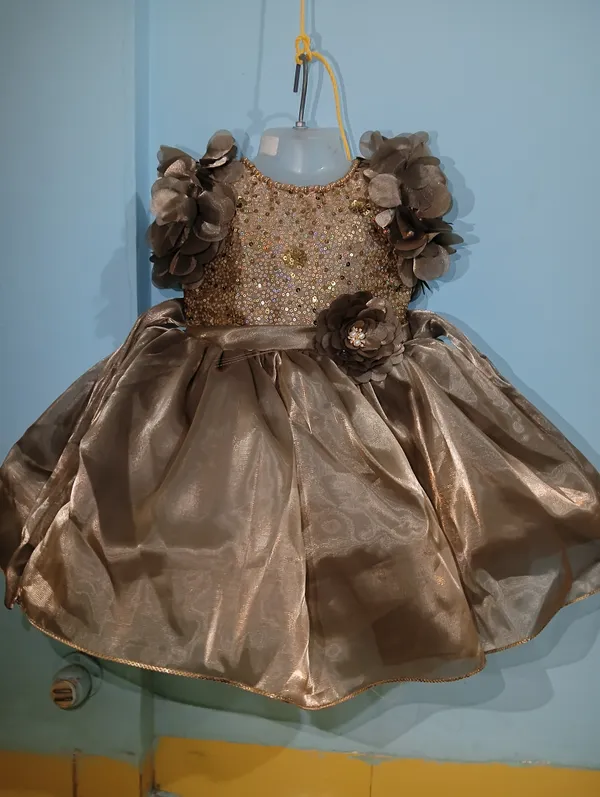 Taupe_Brown_Jimmy_Choo_Fabric,_Inner_Material_Cotton_Dress_For_Girls