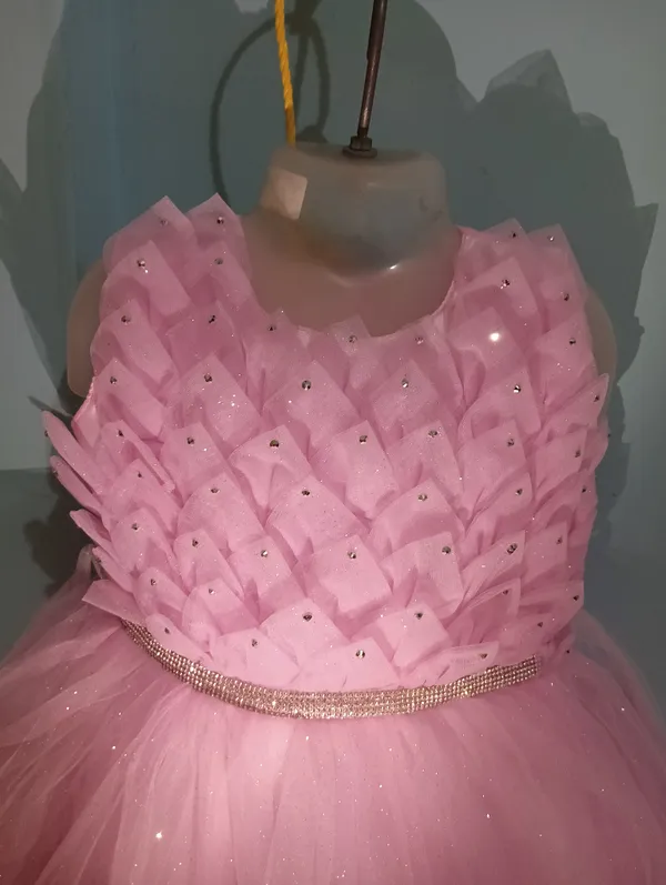 Pink_Sparkle_Net_Fabric,_Inner_Material_Cotton_Dress_For_Girls