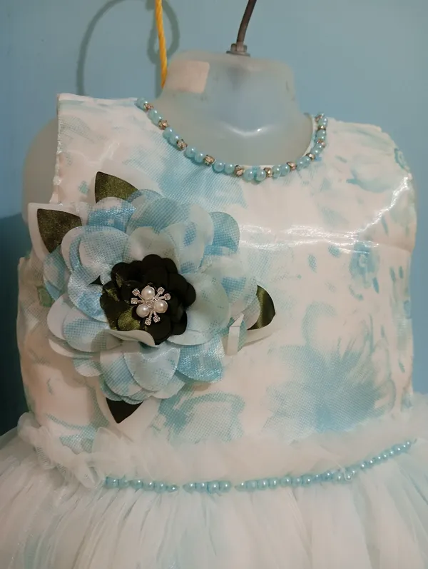 Light_Blue_Digital_Print_Silky_Net_Fabric,_Inner_Material_Cotton_Dress_For_Girls