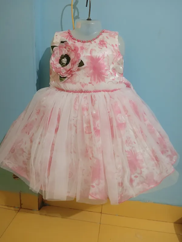 Light_Pink_Digital_Print_Silky_Net_Fabric,_Inner_Material_Cotton_Dress_For_Girls