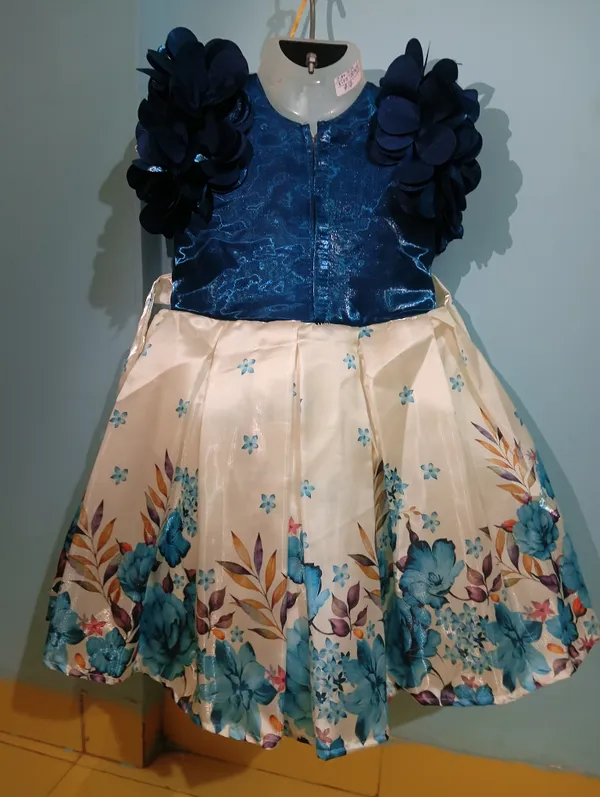 Peacock_Blue_Digital_Print_Fabric,_Inner_Material_Cotton_Dress_For_Girls