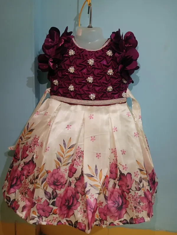 Dark_Magenta_Digital_Print_Fabric,_Inner_Material_Cotton_Dress_For_Girls