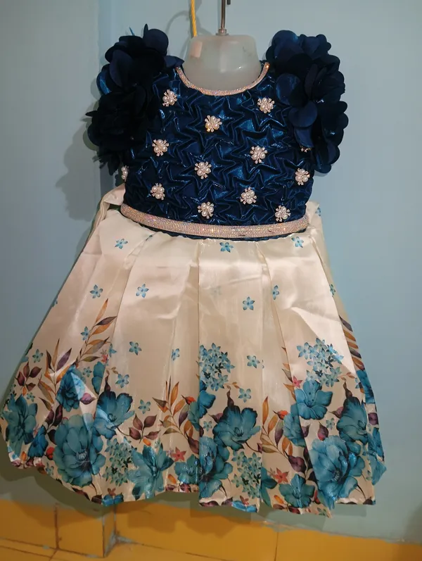 Peacock_Blue_Digital_Print_Fabric,_Inner_Material_Cotton_Dress_For_Girls