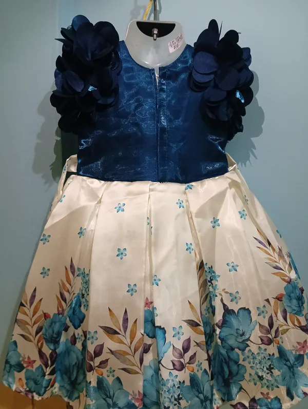 Peacock_Blue_Digital_Print_Fabric,_Inner_Material_Cotton_Dress_For_Girls