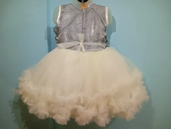 Grey_And_Peach_Pal_Net_Fabric,_Inner_Material_Cotton_Dress_For_Girls