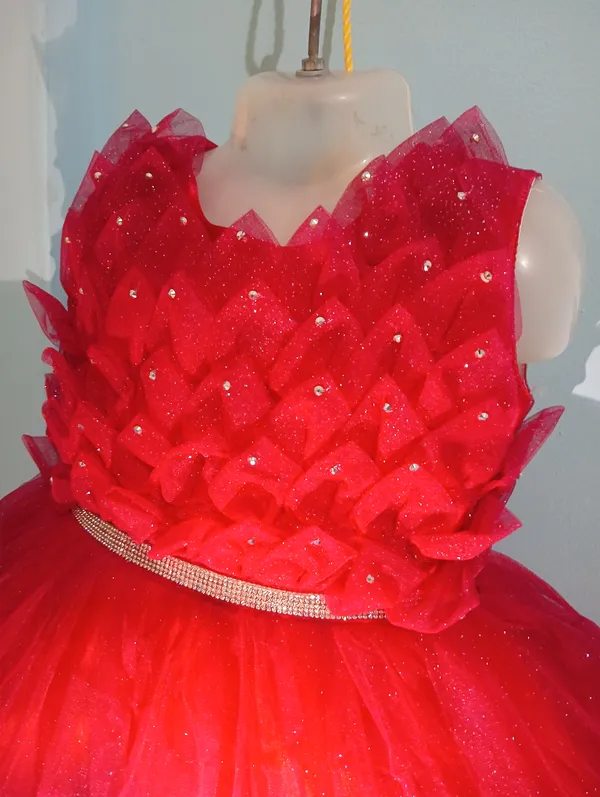 Red_Sparkle_Net_Fabric,_Inner_Material_Cotton_Dress_For_Girls