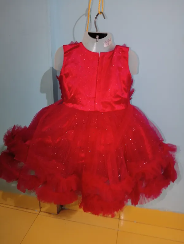 Red_Sparkle_Net_Fabric,_Inner_Material_Cotton_Dress_For_Girls