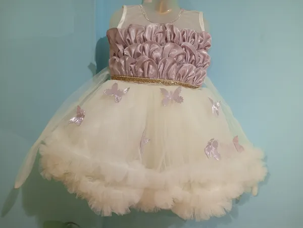Grey_And_Peach_Pal_Net_Fabric,_Inner_Material_Cotton_Dress_For_Girls