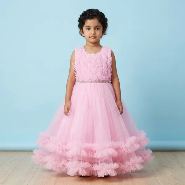 Pink_Sparkle_Net_Fabric,_Inner_Material_Cotton_Dress_For_Girls