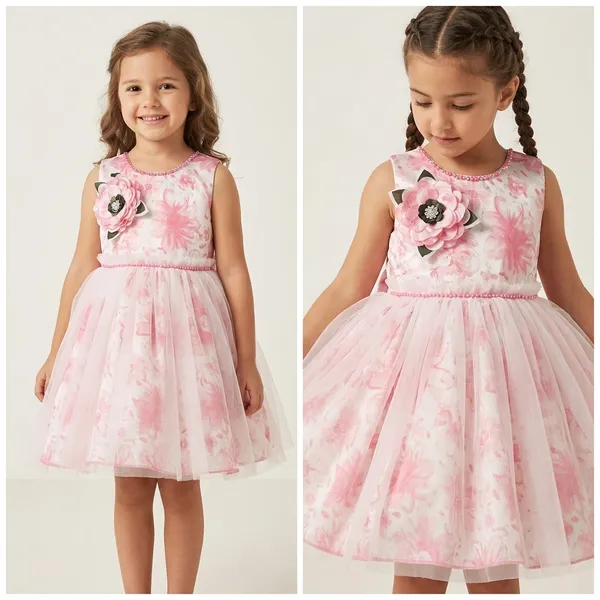 Light_Pink_Digital_Print_Silky_Net_Fabric,_Inner_Material_Cotton_Dress_For_Girls