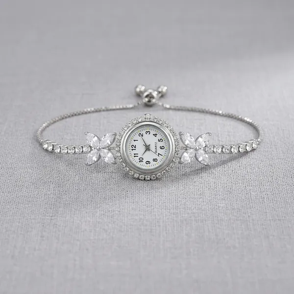 Silver_Crystal_Floral_Watch_Bracelet_For_Women