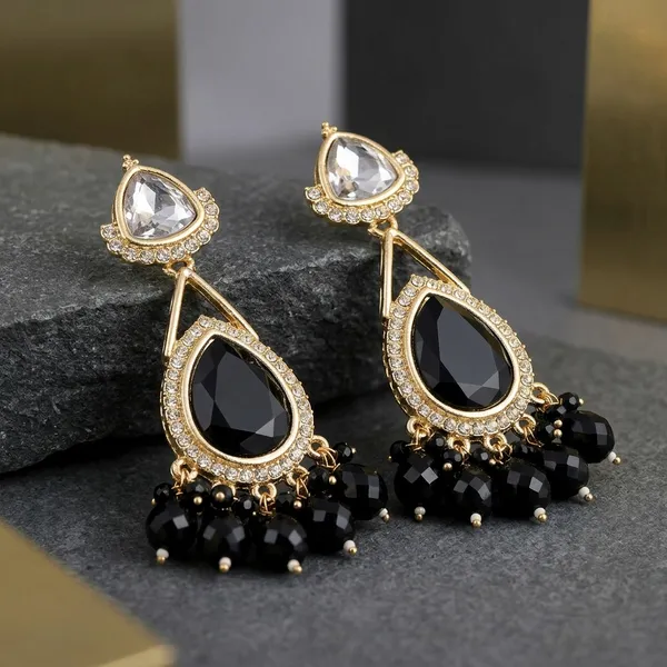 Gold_Black_Crystal_Teardrop_Dangle_Earrings_For_Women