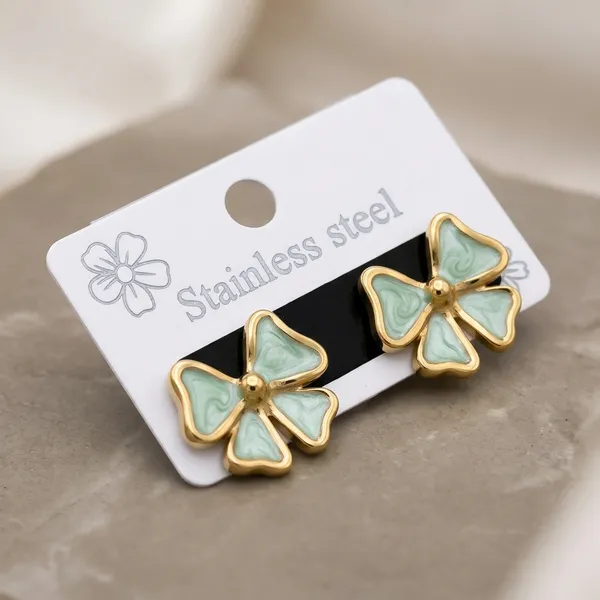 Mint_Green_Enamel_Four_Leaf_Clover_Stainless_Steel_Stud_Earrings_For_Women