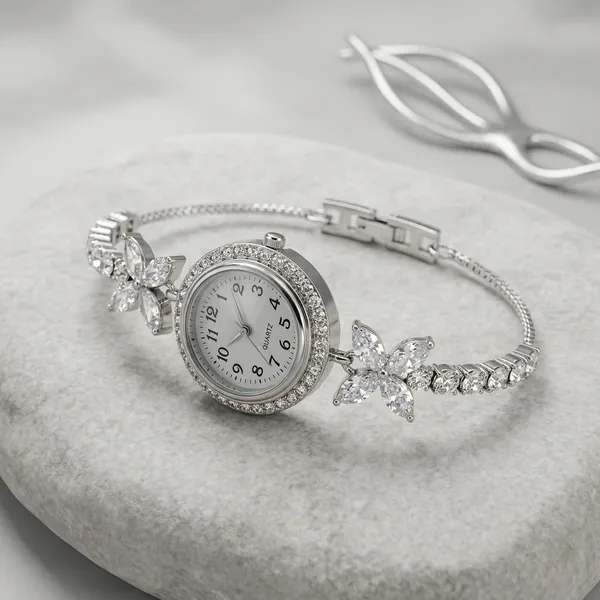 Silver_Stainless_Steel_Rhinestone_Floral_Watch_Bracelet_For_Women