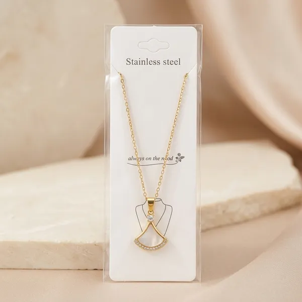 Gold_Stainless_Steel_Fan_Shape_Shell_Inlay_Pendant_Necklace_For_Women