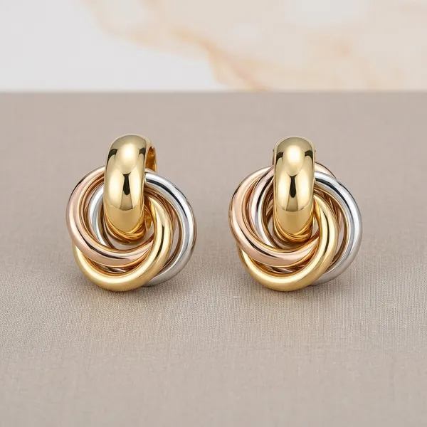 Tri_Color_Gold_Silver_Rose_Gold_Interlocking_Knot_Stud_Earrings_For_Women