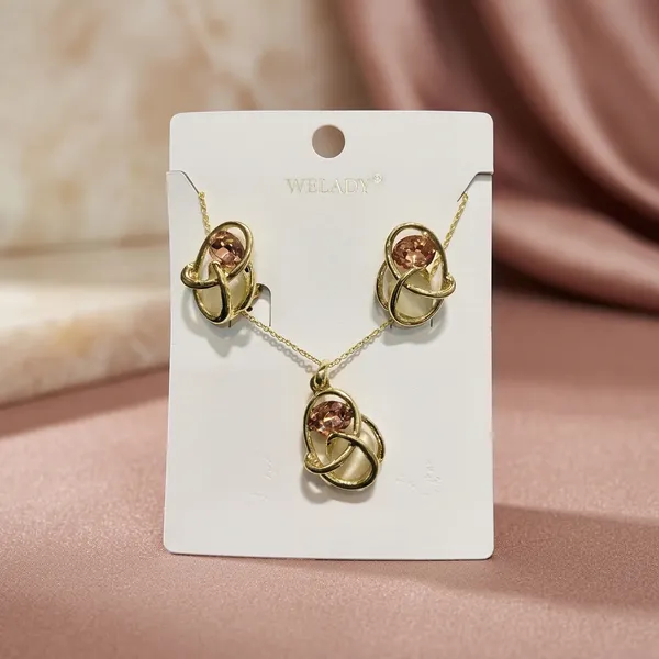 Gold_Pink_Stone_Heart_Pendant_And_Earrings_Set_For_Women