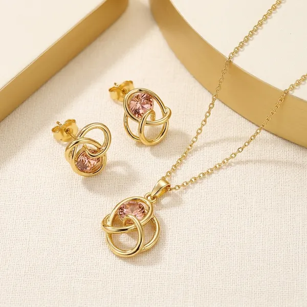Gold_Pink_Stone_Heart_Pendant_And_Earrings_Set_For_Women