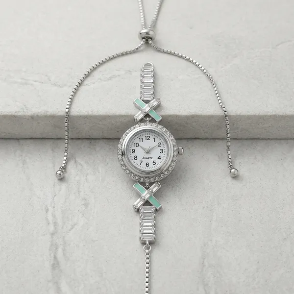 Silver_Beaded_Crystal_Accent_Bracelet_Watch_For_Women