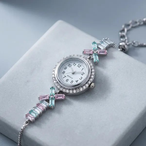 Silver_Beaded_Crystal_Accent_Bracelet_Watch_For_Women
